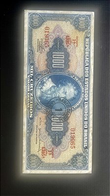 Cédula do Brasil - Mil Cruzeiros - carimbo de 1 Cruzeiro Novo - Sob - ref.199