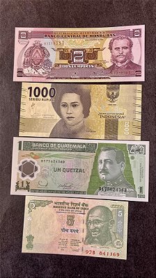 04 Cédulas Estrangeiras-Indonésia-Guatemala-Honduras-India - FE