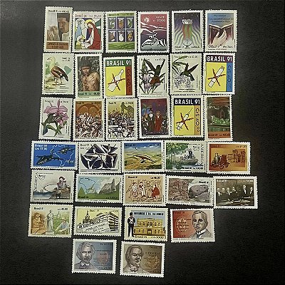 34 Selos Comemorativos do Brasil - Ano 1991 - Mint - ref.206