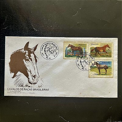 Envelopes Comemorativo com Carimbo e Selo - Cavalos de Raças Brasileiras - 1985 - FDC355 - ref.303