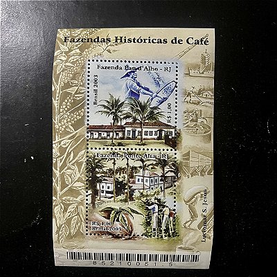 Bloco de Selos Comemorativos do Brasil - Fazendas Históricas de Café - 2003 - Mint - ref.619