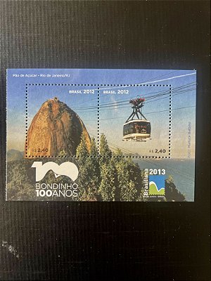 Bloco de Selos Comemorativos do Brasil - Bondinho 100 Anos - 2012 - Mint - ref.638