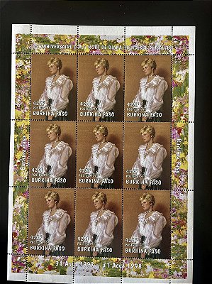 Bloco Grande de Selos Estrangeiros - 1 er Snniversaire de la Mort de Diana - Princesse de Galles - Burkina Faso - Mint - ref.242