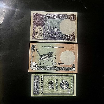 03 Cédulas Estrangeiras - Mongolia - India - Bangladesh - FE - ref.249