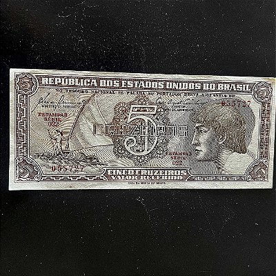 Cédula do Brasil - Cinco Cruzeiros - Indio - Série 022 - Sob - ref.250