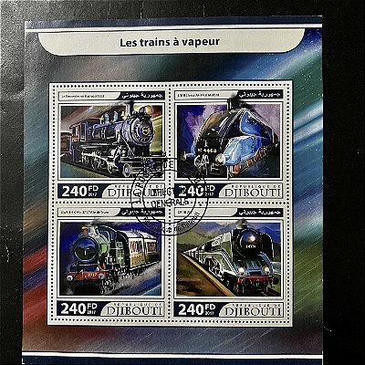 Bloco de Selos Estrangeiros - Republique de Djibouti - Trens a Vapor - Les Trains à Vapeur - 2017 - com carimbo - ref.267