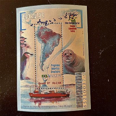 Bloco de Selos Comemorativos do Brasil - Proantar - Programa Antartico Brasileiro - 1997 - Mint - ref.302