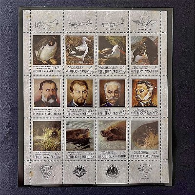Folha Completa de Selos da Republica Argentina - Pioneiros da Antartica e Fauna Marinha - Mint - ref.312