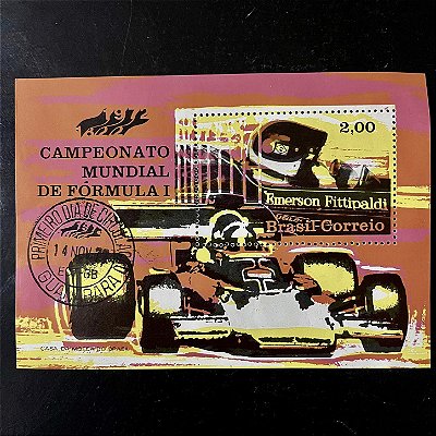 Bloco de Selos Comemorativos do Brasil - Campeonato Mundial de Formula 1 - Emerson Fittipaldi - com carimbo 1o.Dia - ref.346
