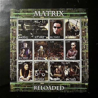 Bloco de Selos Estrangeiros - Russia - Komi - alusivo ao filme Matrix Reloaded - 2004 - Mint - ref.378