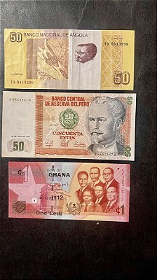 03 Cédulas Estrangeiras - Ghana - Angola - Peru - FE (ref.388)