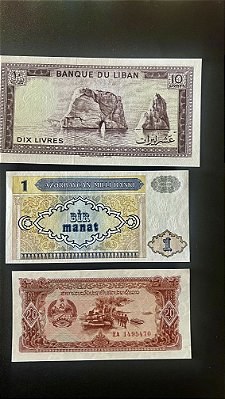 03 Cédulas Estrangeiras - Libano - Laos - Azerbaijão - FE - ref.395