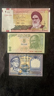03 Cédulas Estrangeiras - India - Irã - Nepal - FE (ref.397)