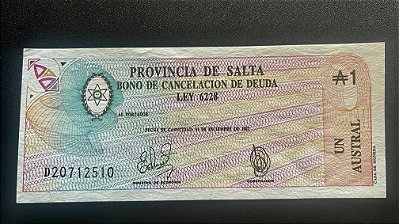 Bonus de Cancelamento de Divida - Provincia de Salta - Argentina - Un Austral - sob - ref.405