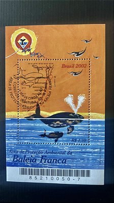Bloco de Selos do Brasil - Baleia Franca - Brasil 2002 -com carimbo comemorativo- ref.414