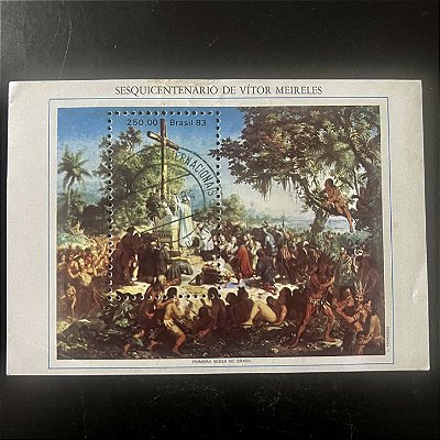 Bloco de Selos Comemorativos do Brasil - Sesquicentenário de Vitor Meireles - 2983 - com carimbo - ref.448
