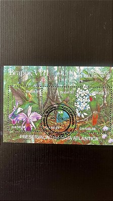 Bloco de Selos do Brasil - Preservação da Mata Atlantica com Carimbo comemorativo - ref.448