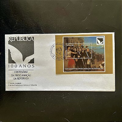 Envelope Comemorativo com Carimbo e Selo - Centenário da Proclamação da Republica - 1989 - FDC484 - ref.452