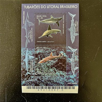 Bloco de Selos Comemorativos do Brasil - Tubarões do Litoral Brasileiro - 2006 - Mint - ref.456