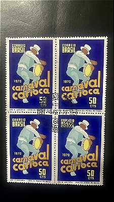 Quadra de Selos do Brasil - Carnaval Carioca - 1970 - Carimbo Primeiro Dia Circulação - ref.459