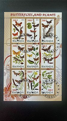 Bloco de Selos de Rwanda - Butterflies and Plants - ref.602