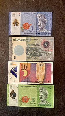 04 Cédulas Estrangeiras - Malaysia - Nicaragua - Macedonia - Malaysia - POLIMEROS   (ref.504)