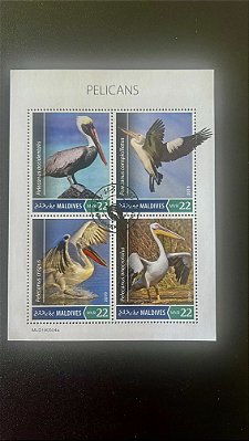 Bloco de Selos de Maldives - Pelicans - 2019 - ref.519
