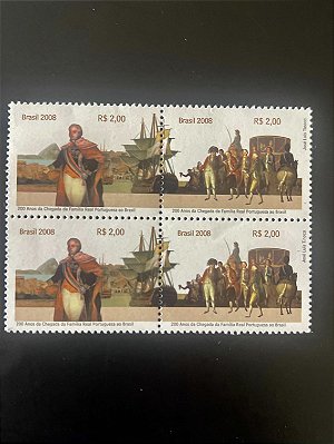 Quadra de Selos do Brasil - 200 Anos da Chegadada Familia Real Portuguesa - 2008 - Mint - ref.524