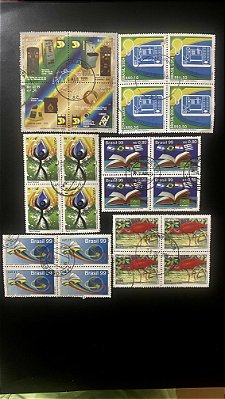 06 Quadras de Selos Comemorativos do Brasil - Circuladas com carimbo- ref. 544