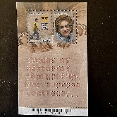 Bloco de Selos Comemorativos do Brasil - Fundação Dorina Nowill para Cegos - 2012 - Mint- ref.582