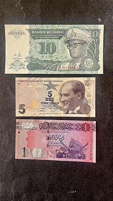 03 Cédulas Estrangeiras - Libia - Zaire - Turquia - FE  (ref.586)