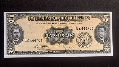 Cedula Estrangeira - Central Bank of the Philippines - Five Pesos - FE - ref.586