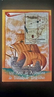 Bloco de Selos do Brasil - 500 Anos da Assinatura do Tratado de Tordesilhas - 1994 - Mint - ref.590