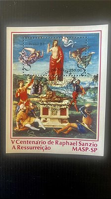 Bloco de Selso do Brasil - V Centenário de Raphael Sanzio - 1983 - com carimbo comemorativo - ref.595