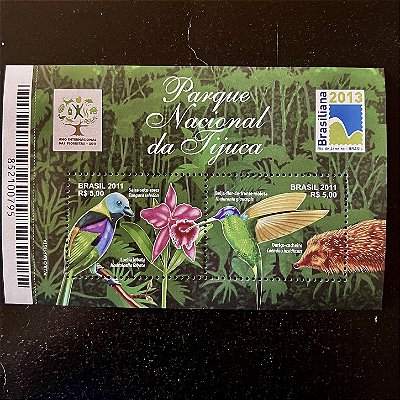 Bloco de Selos Comemorativos do Brasil - Homenagem ao Parque Nacional da Tijuca do Rio de Janeiro - 2011 - Mint - ref.596