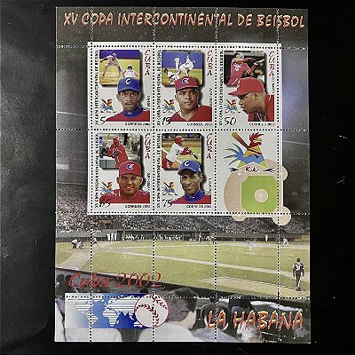 Bloco Grande de Selos Estrangeiros - Cuba - XV Copa Intercontinental de Beisebol - 2002 - Mint - ref.597