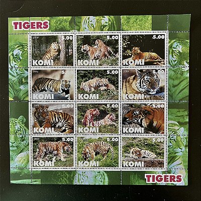 Bloco de Selos Estrangeiros - Varias Espécie de Tigres - Komi - Russia - 2004 - Mint - ref. 607