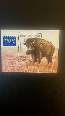 Bloco de Selos Estrangeiros - Postes Lao - Bison - Mint - ref.613