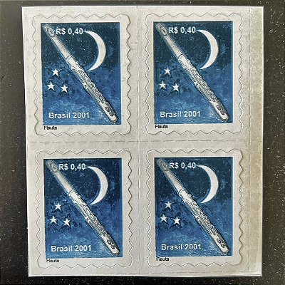 Quadra de Selos Regulares do Brasil - Flauta - 2001 - Mint - ref.615