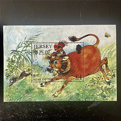 Bloco de Selos Estrangeiros - Jersey - Ano do Boi - Zodiaco Chines - 1997 - Mint - ref.619