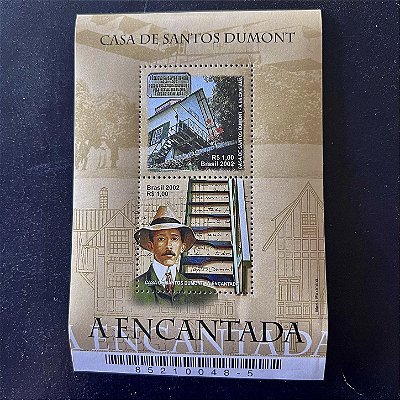 Bloco de Selos Comemorativos do Brasil - Casa de Santos Dumont - A Encantada - 2002 - Mint - ref.636