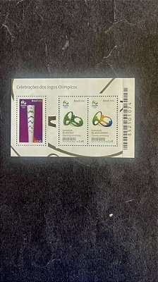 Bloco de Selos do Brasil - Celebrações dos Jogos Olimpicos - Brasil 2016 - Mint (ref.652)