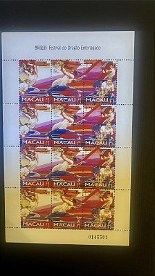 Mini Folha de Selos Estrangeiros - Macau - Festival do Dragão Embriagado - Novo - ref.656