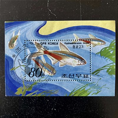 Bloco de Selos Estrangeiros - Peixe Neon - DDR Korea - Coreia do Norte - 1991 - ref.659