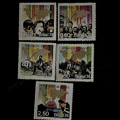 05 Selos Comemorativos do Brasil - Formação da Etnia Brasileira - 1974 - Mint - ref.664