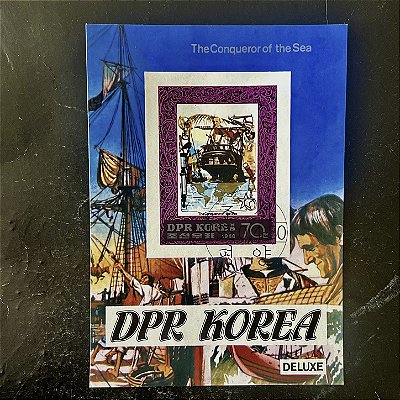 Bloco de Selos Estrangeiros - Coreia do Norte - The Conqueror od the Sea - O Conquistador do Mar - 1980 - ref.669