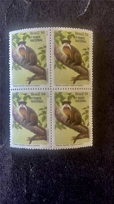 Quadra de Selos do Brasil - Macaco Bigodeiro - Brasil 1994 - Mint - ref.758
