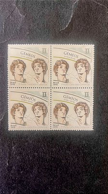 Quadra de Selos do Brasil - Signos do Zodiaco - Gemeos - Brasil 2019 - Mint - ref.764