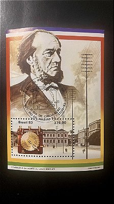 Bloco de Selos do Brasil - Centenario da Morte de Louis Breguet - 1983 - com carimbo comemorativo- ref.771