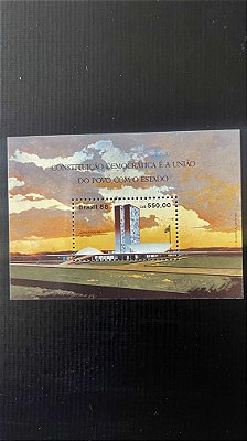 Bloco de Selos do Brasil - Constituição Democratica é a União - 1988 - Mint - ref.780